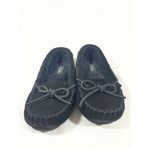 Clarks Suede Fur Lined Moccasin Slippers Mule Women Sz 8 Black Comfy‎ Luxurious